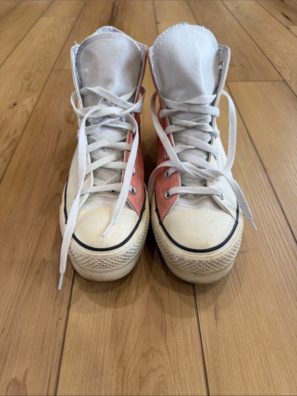 White and Coral High-Top Platform Canvas Sneakers - Women's Casual Shoes